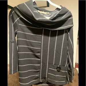 Soft Surroundings "Moonshadow Top" Black White Stripe Cowl Neck Tunic size Pxs